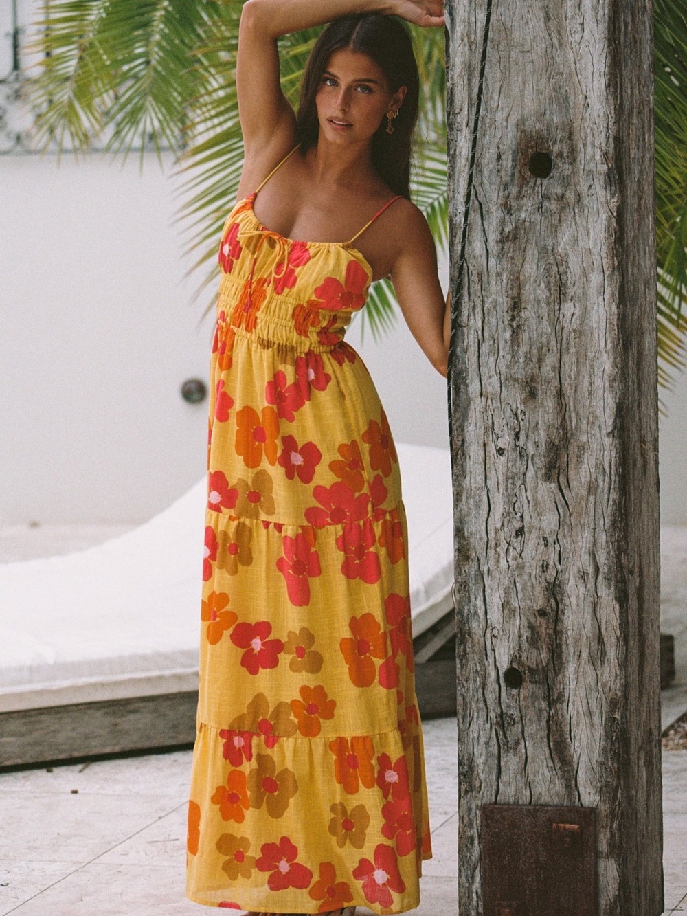 Sabo Skirt Talia Dress, Yellow floral linen maxi dress Size Small/4